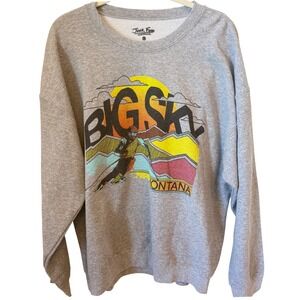 Junk Food‎ Big Sky Montana Sweatshirt Crew Neck Gray Skier Graphic Pullover L
